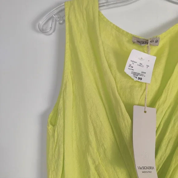 Vibrant Avocado Green Summer Dress with Eyelet Details, Size Medium Linen Beach - Picture 3 of 10